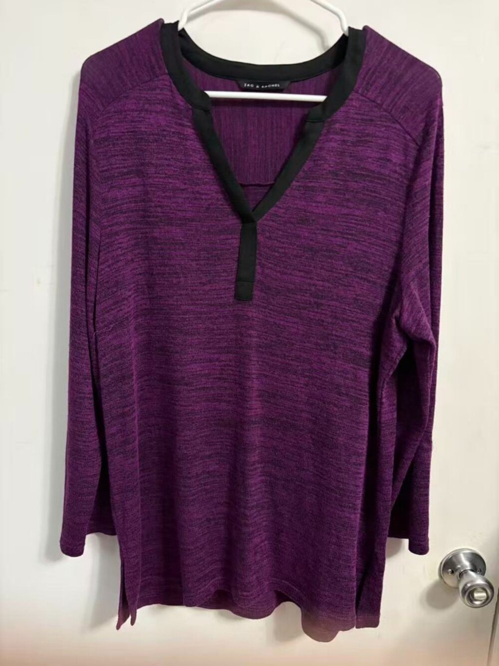 Zac & Rachel Size XL Purple Melange Long Sleeve Shirt Knit Pullover Tunic V Neck